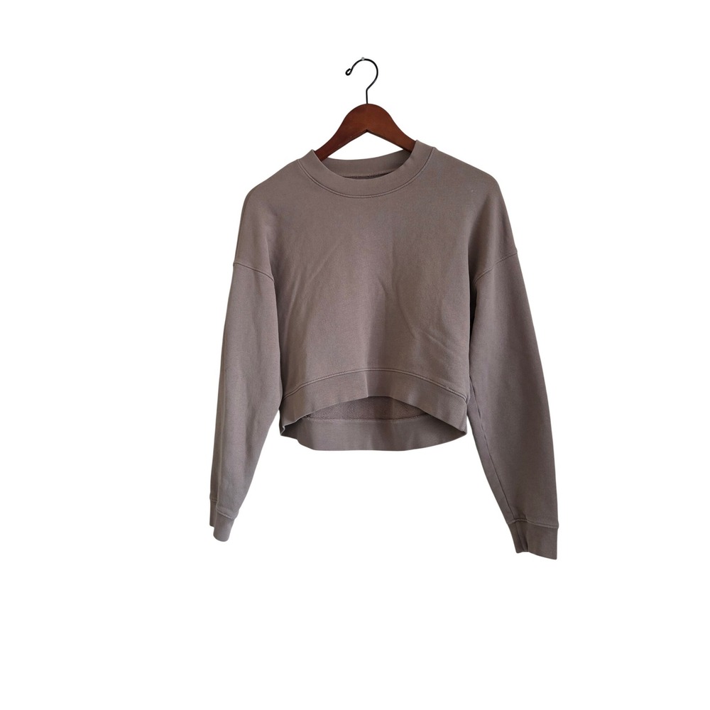 MATE the Label Organic Cotton Cropped Sweatshirt Taupe XS  Made in LA